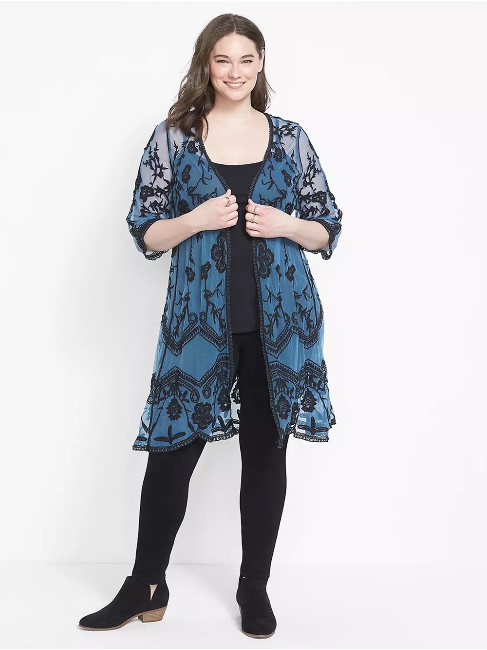 Lane Bryant Blue Embroidered Kimono Cover-Up